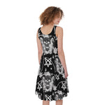 Black And White Wicca Devil Skull Print Women's Sleeveless Dress