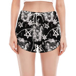 Black And White Wicca Devil Skull Print Women's Split Running Shorts