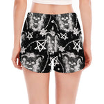 Black And White Wicca Devil Skull Print Women's Split Running Shorts