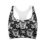 Black And White Wicca Devil Skull Print Women's Sports Bra