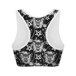 Black And White Wicca Devil Skull Print Women's Sports Bra