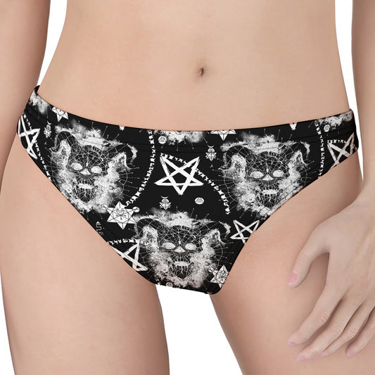 Black And White Wicca Devil Skull Print Women's Thong