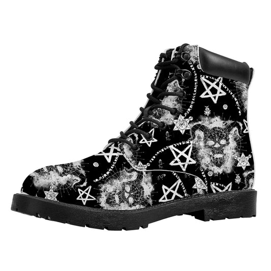 Black And White Wicca Devil Skull Print Work Boots