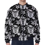 Black And White Wicca Devil Skull Print Zip Sleeve Bomber Jacket