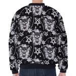 Black And White Wicca Devil Skull Print Zip Sleeve Bomber Jacket