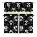 Black And White Wicca Evil Skull Print 3 Piece Kitchen Curtains