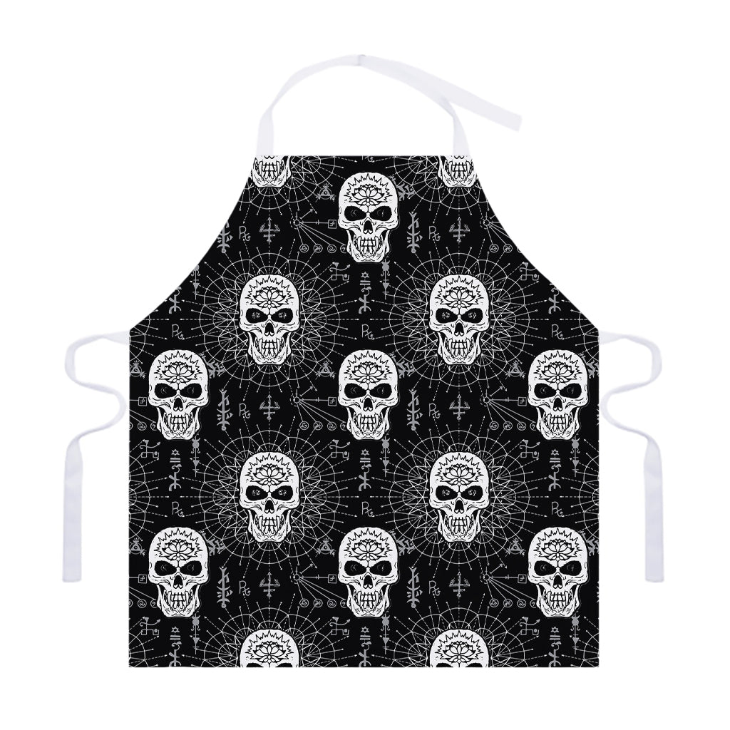 Black And White Wicca Evil Skull Print Adjustable Apron