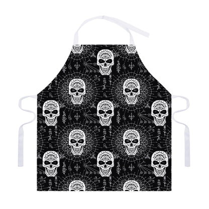 Black And White Wicca Evil Skull Print Adjustable Apron