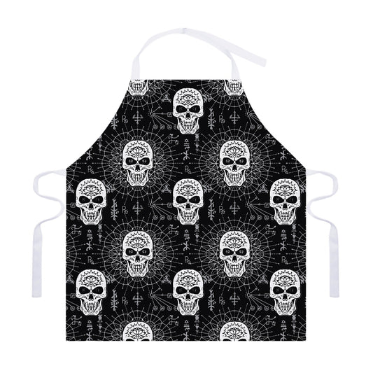 Black And White Wicca Evil Skull Print Adjustable Apron