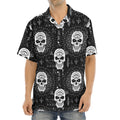 Black And White Wicca Evil Skull Print Aloha Shirt