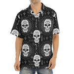 Black And White Wicca Evil Skull Print Aloha Shirt