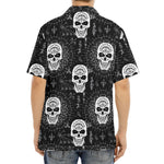 Black And White Wicca Evil Skull Print Aloha Shirt