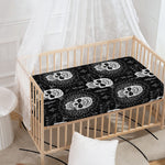 Black And White Wicca Evil Skull Print Baby Crib Sheet