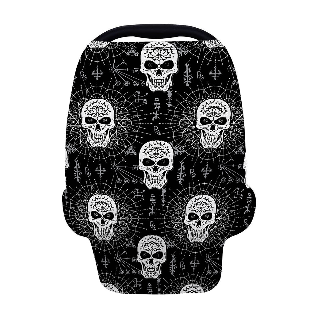 Black And White Wicca Evil Skull Print Baby Seat Cover