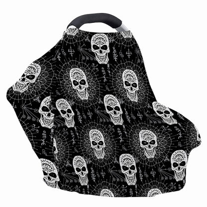 Black And White Wicca Evil Skull Print Baby Seat Cover