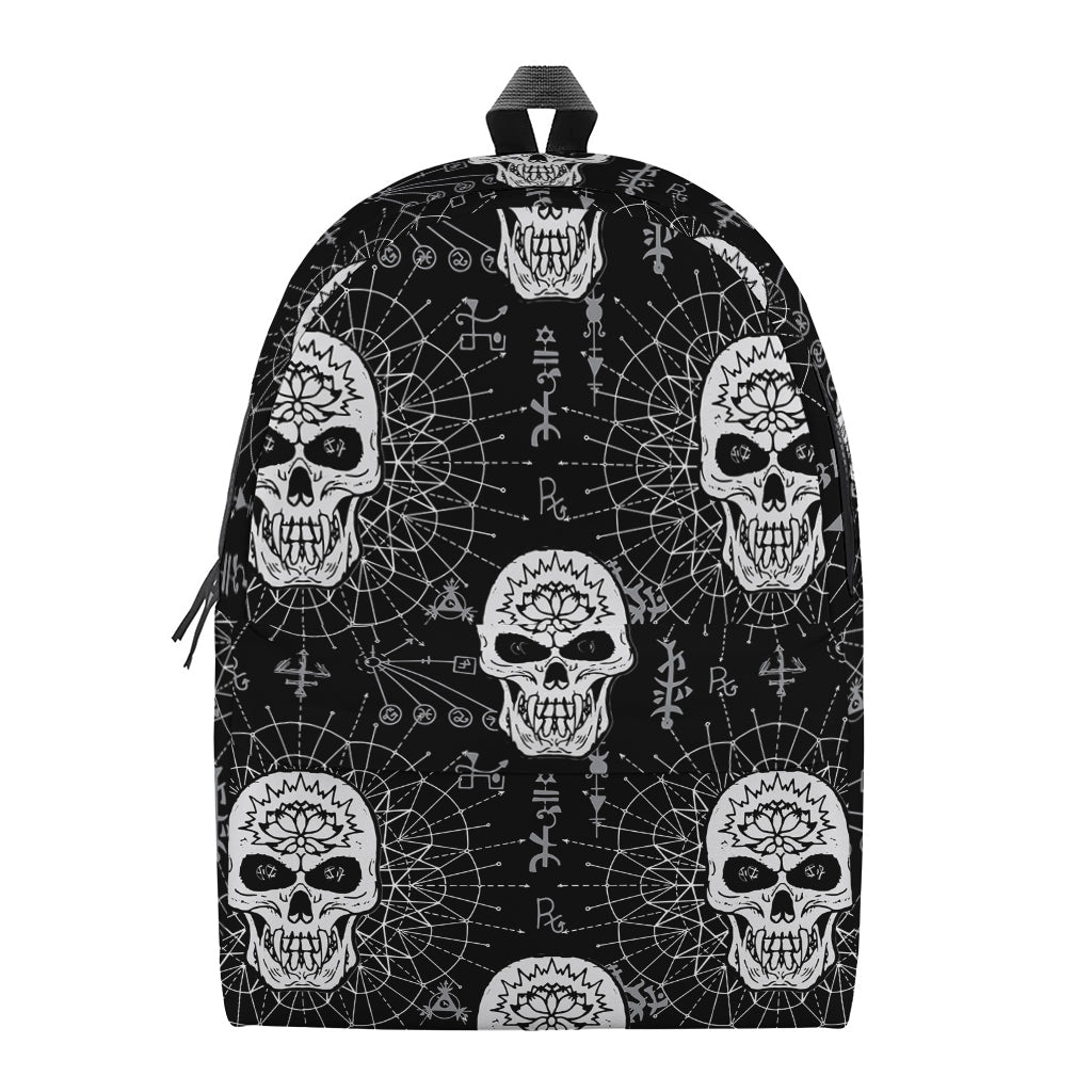 Black And White Wicca Evil Skull Print Backpack