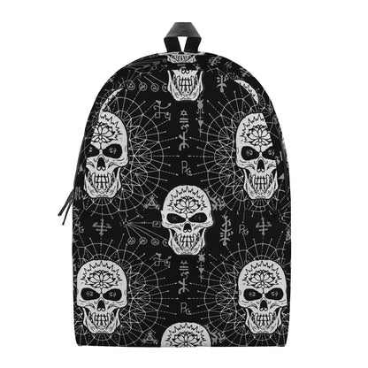 Black And White Wicca Evil Skull Print Backpack