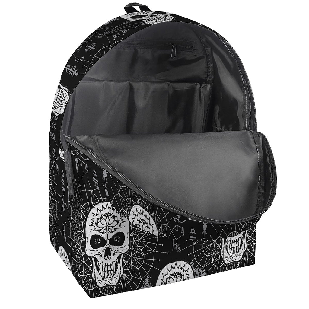 Black And White Wicca Evil Skull Print Backpack