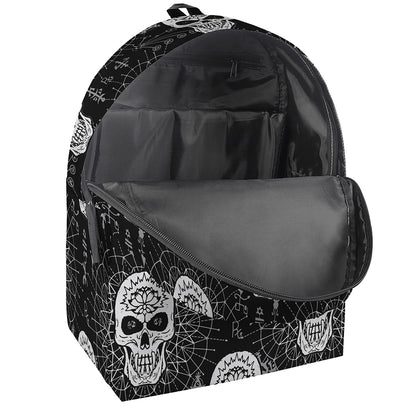 Black And White Wicca Evil Skull Print Backpack