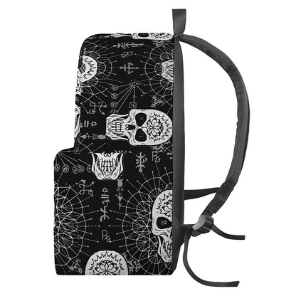 Black And White Wicca Evil Skull Print Backpack