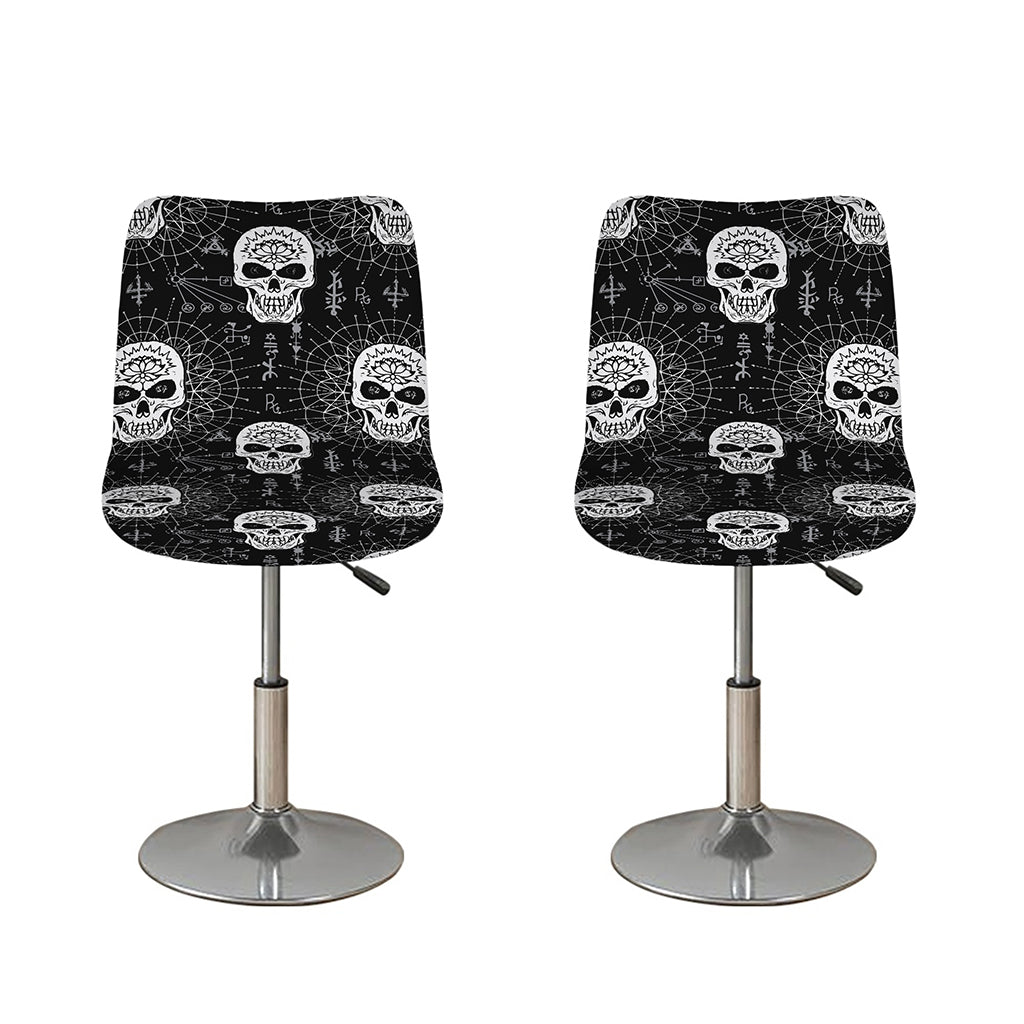 Black And White Wicca Evil Skull Print Bar Stool Covers