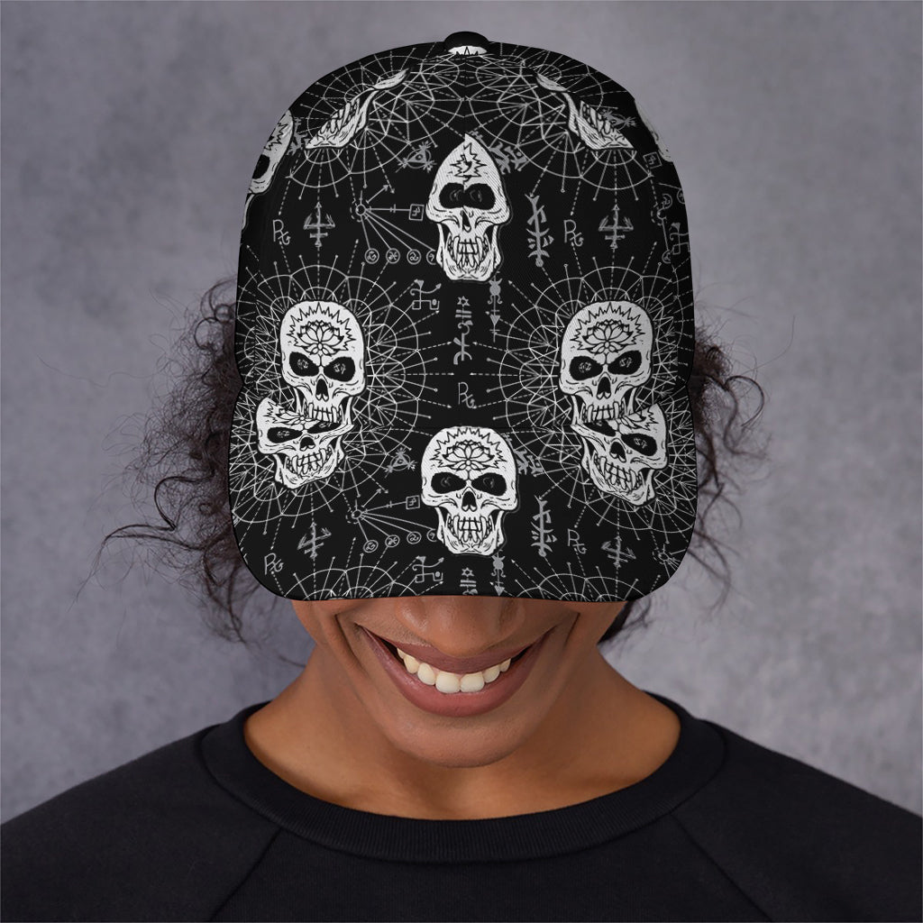 Black And White Wicca Evil Skull Print Baseball Cap
