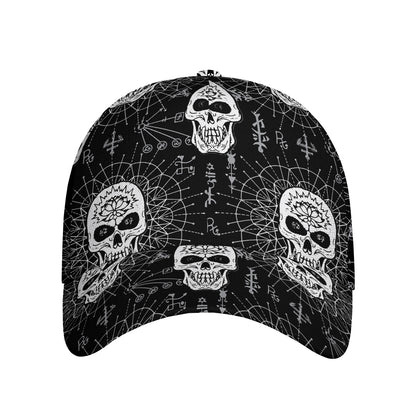 Black And White Wicca Evil Skull Print Baseball Cap