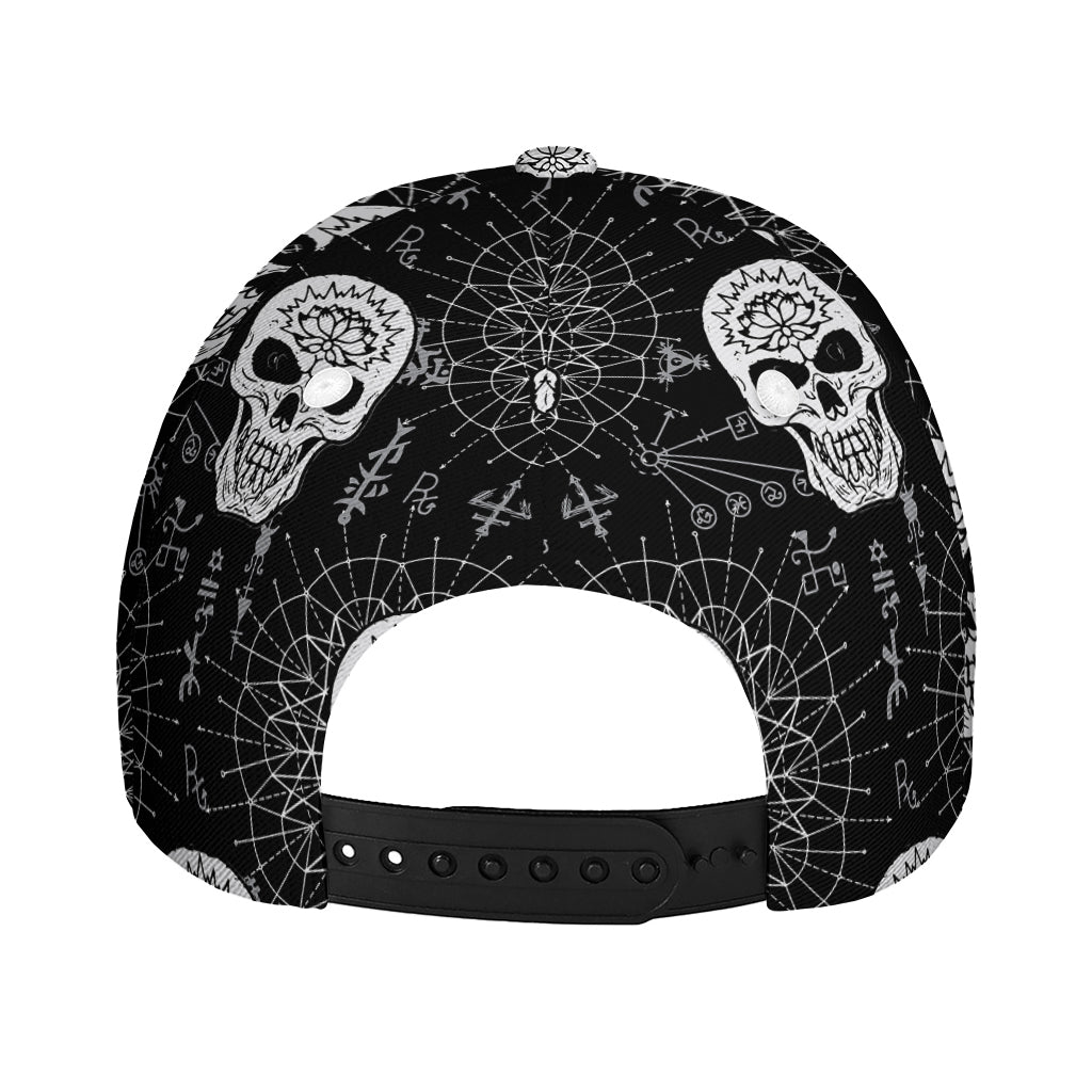 Black And White Wicca Evil Skull Print Baseball Cap