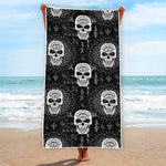 Black And White Wicca Evil Skull Print Beach Towel