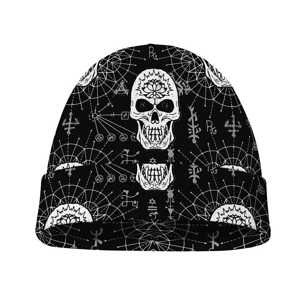 Black And White Wicca Evil Skull Print Beanie