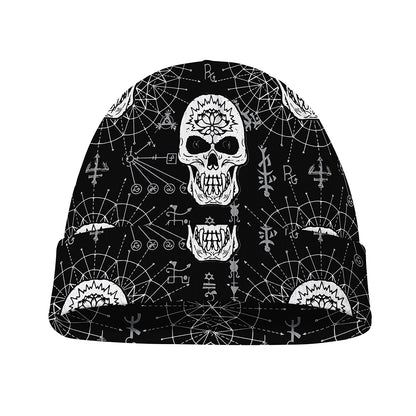 Black And White Wicca Evil Skull Print Beanie