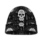 Black And White Wicca Evil Skull Print Beanie