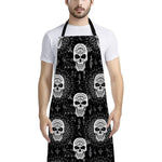 Black And White Wicca Evil Skull Print Bib Apron With Pocket