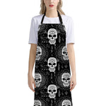 Black And White Wicca Evil Skull Print Bib Apron With Pocket