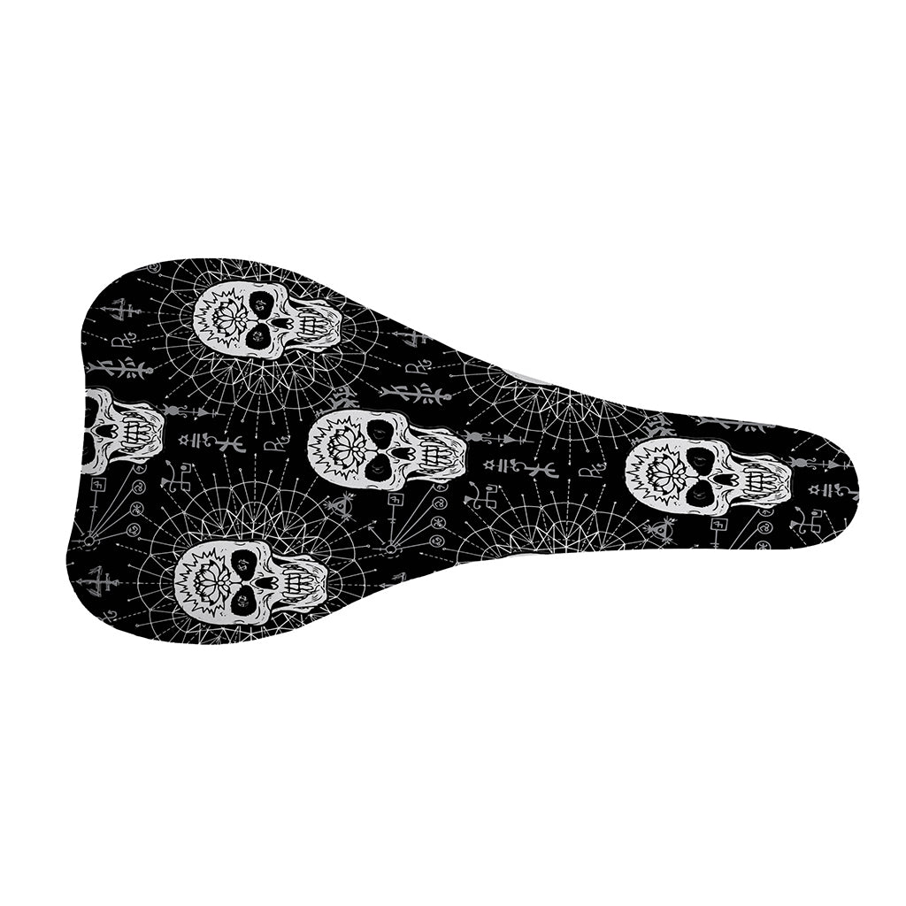 Black And White Wicca Evil Skull Print Bicycle Seat Cover