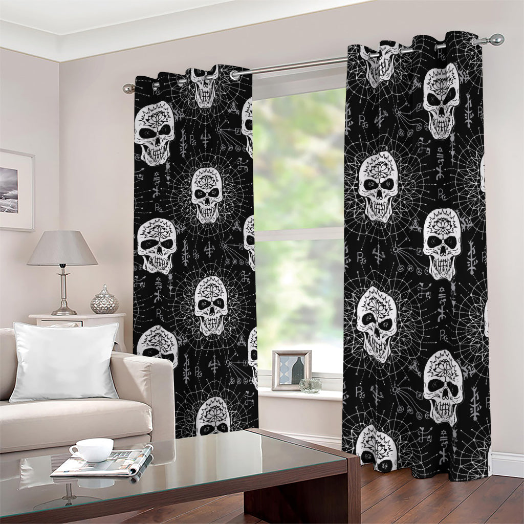Black And White Wicca Evil Skull Print Blackout Grommet Curtains