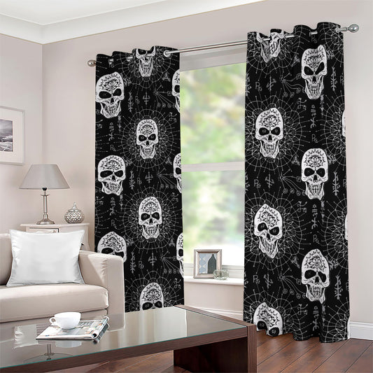 Black And White Wicca Evil Skull Print Blackout Grommet Curtains