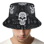 Black And White Wicca Evil Skull Print Bucket Hat