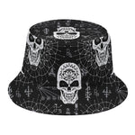 Black And White Wicca Evil Skull Print Bucket Hat