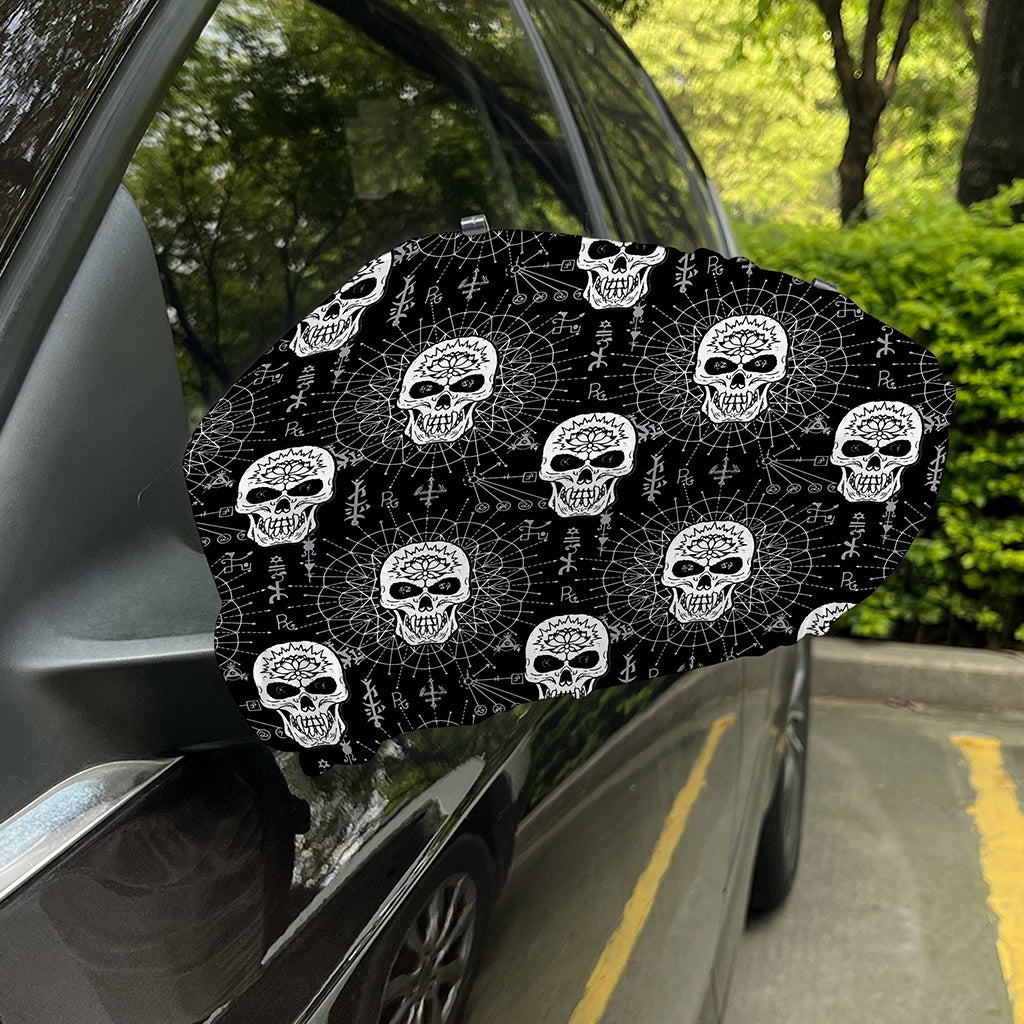 Black And White Wicca Evil Skull Print Car Side Mirror Covers