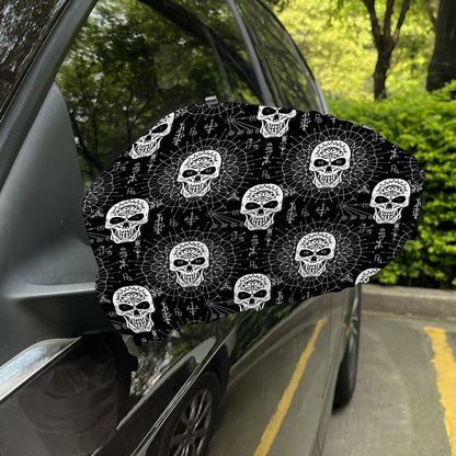 Black And White Wicca Evil Skull Print Car Side Mirror Covers