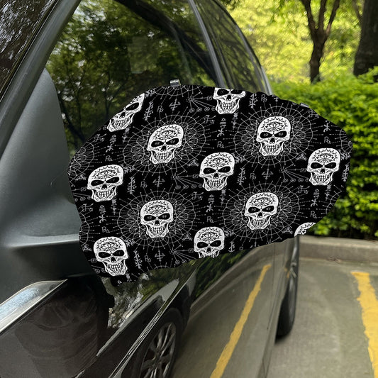 Black And White Wicca Evil Skull Print Car Side Mirror Covers