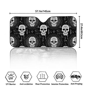 Black And White Wicca Evil Skull Print Car Windshield Sun Shade