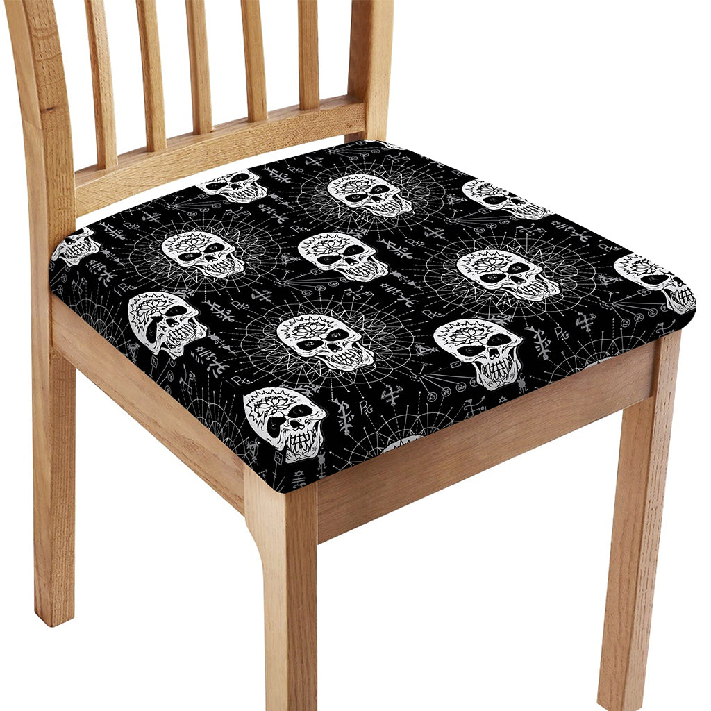 Black And White Wicca Evil Skull Print Chair Cushion Cover