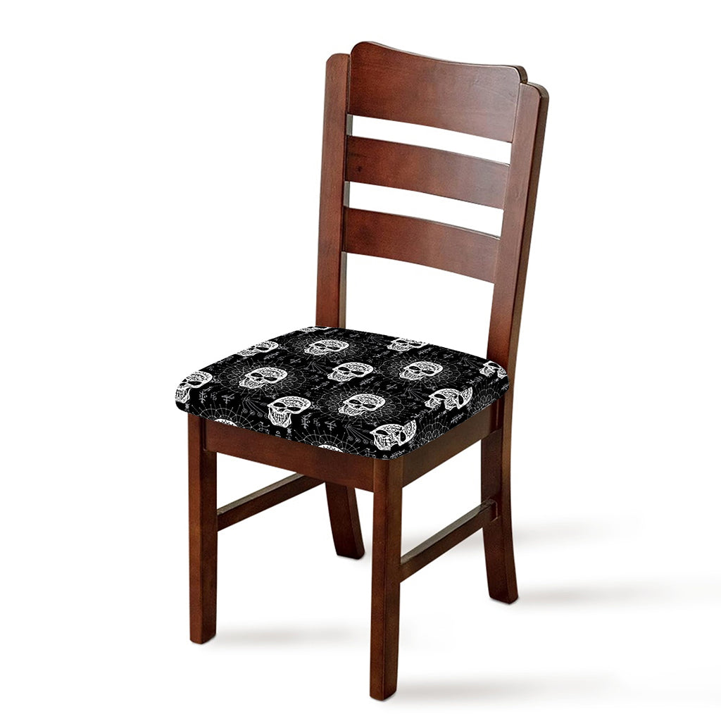Black And White Wicca Evil Skull Print Chair Cushion Cover