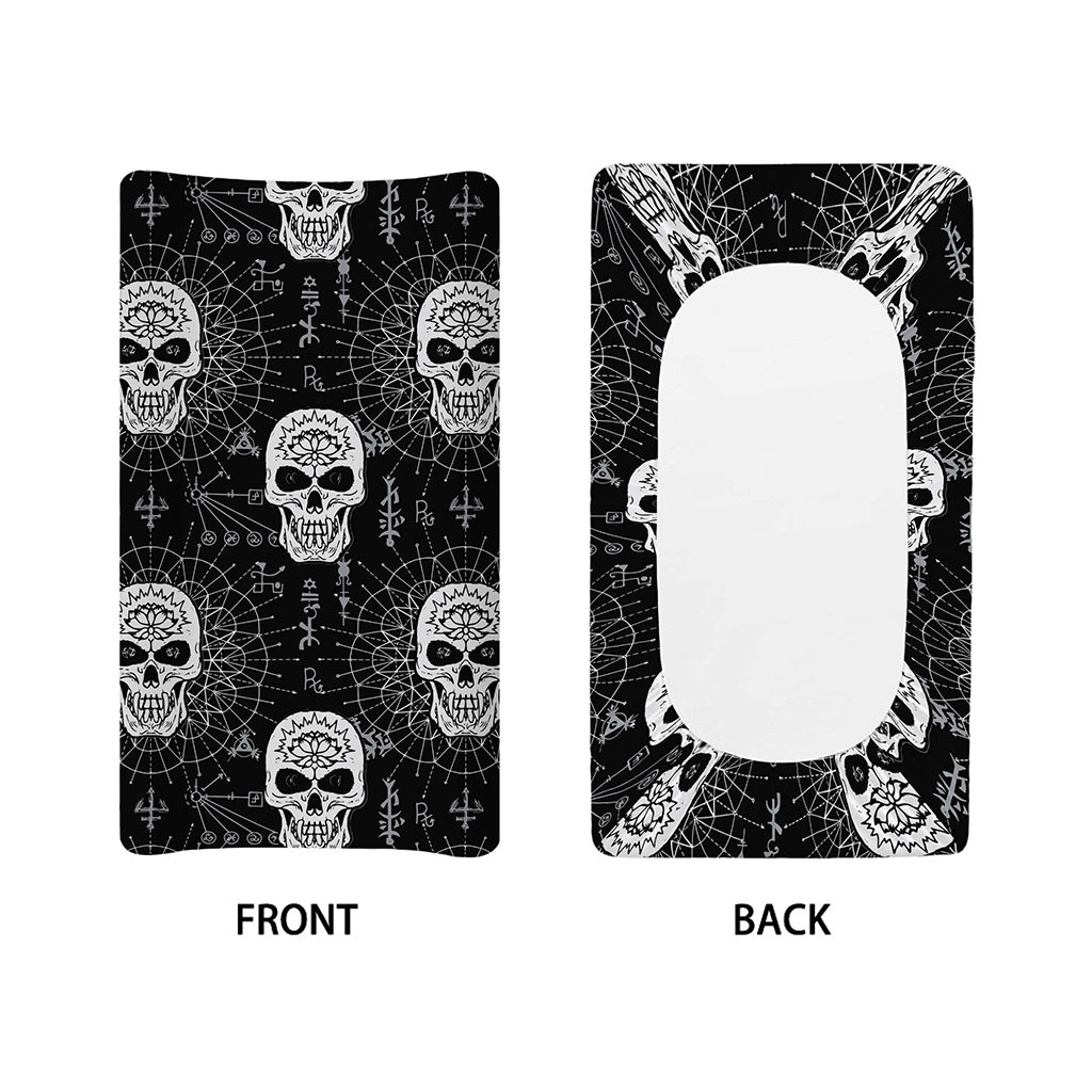 Black And White Wicca Evil Skull Print Changing Pad Cover