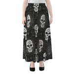 Black And White Wicca Evil Skull Print Chiffon Maxi Skirt