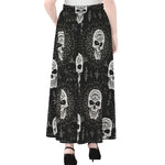 Black And White Wicca Evil Skull Print Chiffon Maxi Skirt