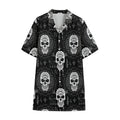 Black And White Wicca Evil Skull Print Cotton Hawaiian Shirt