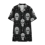 Black And White Wicca Evil Skull Print Cotton Hawaiian Shirt